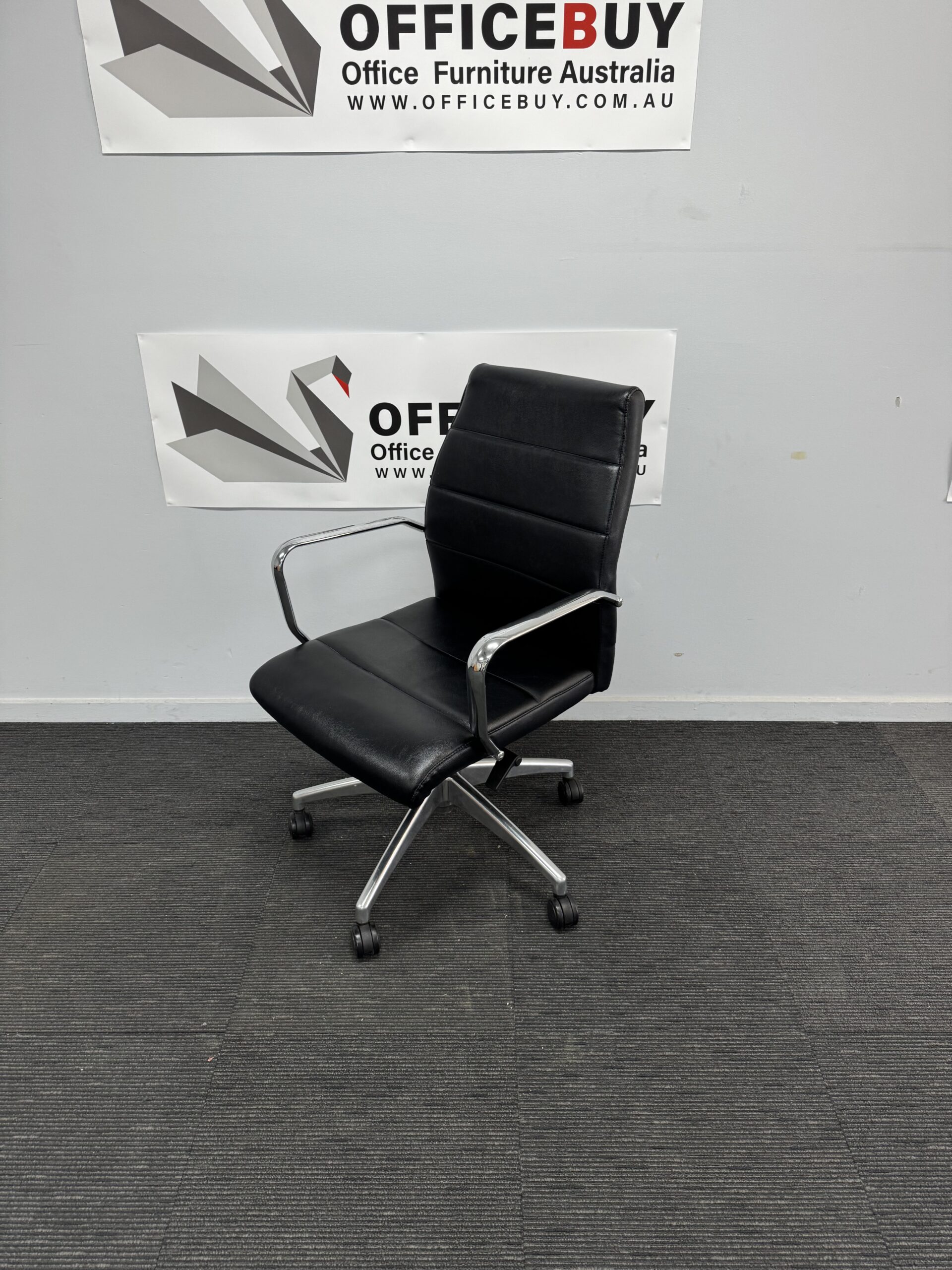 Second Hand Black Leather Boardroom Chair with Armrests-5 available - OfficeBuy