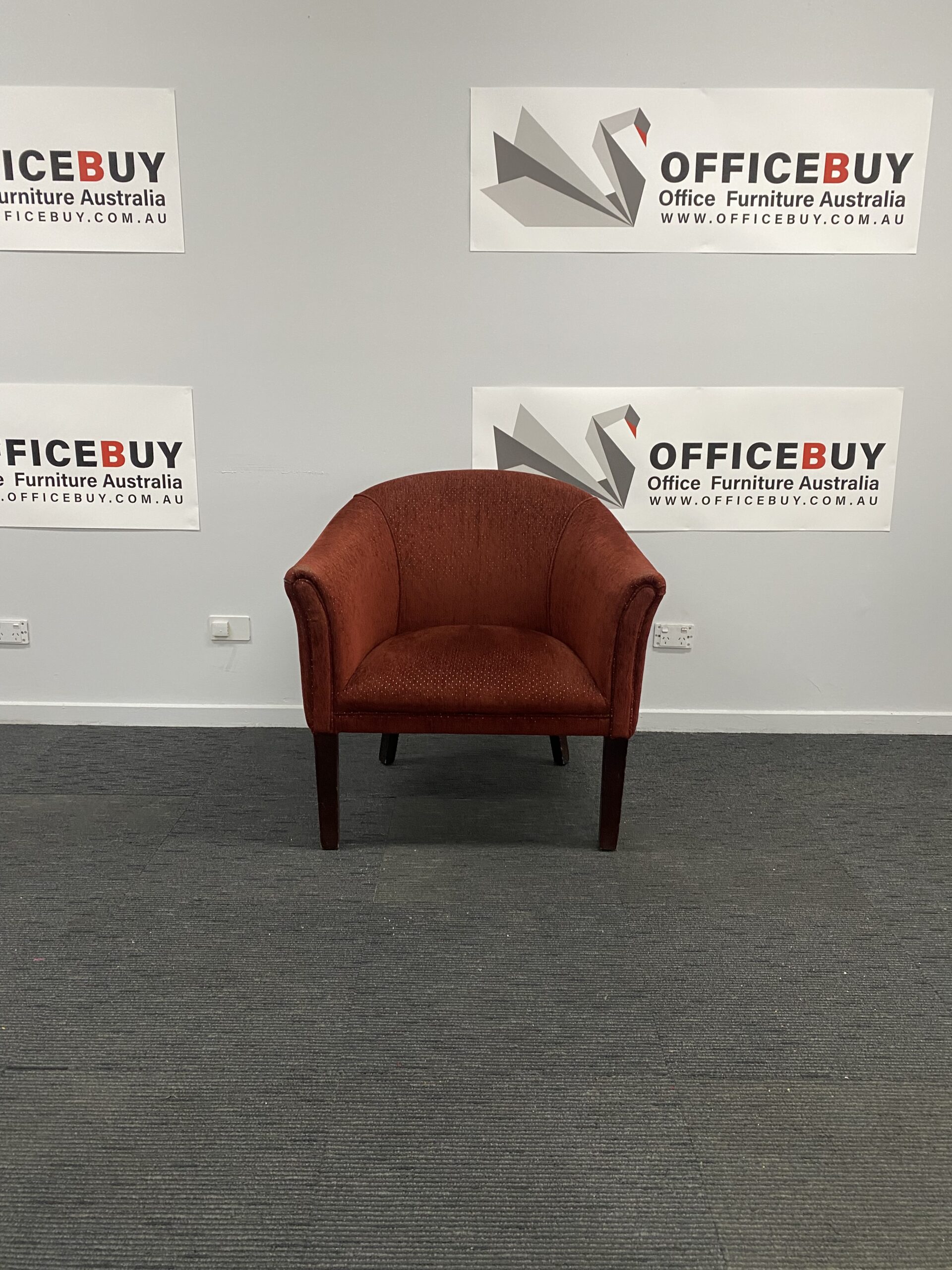 Second Hand ArmchairRed Fabric Seat with Timber Legs3 available