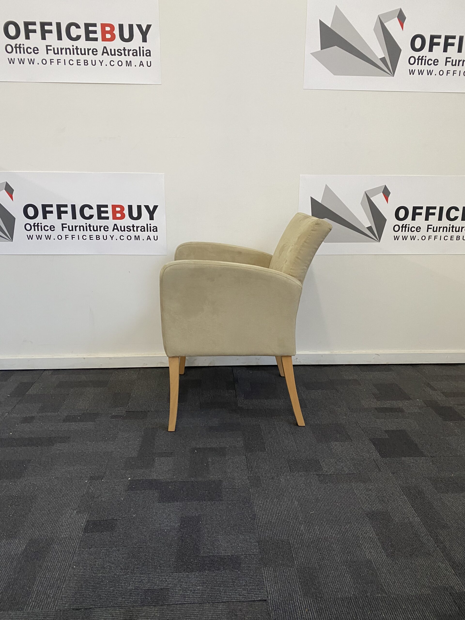 Second Hand Tub Chair/ArmchairSuede Seat with Timber LegsLight Beige