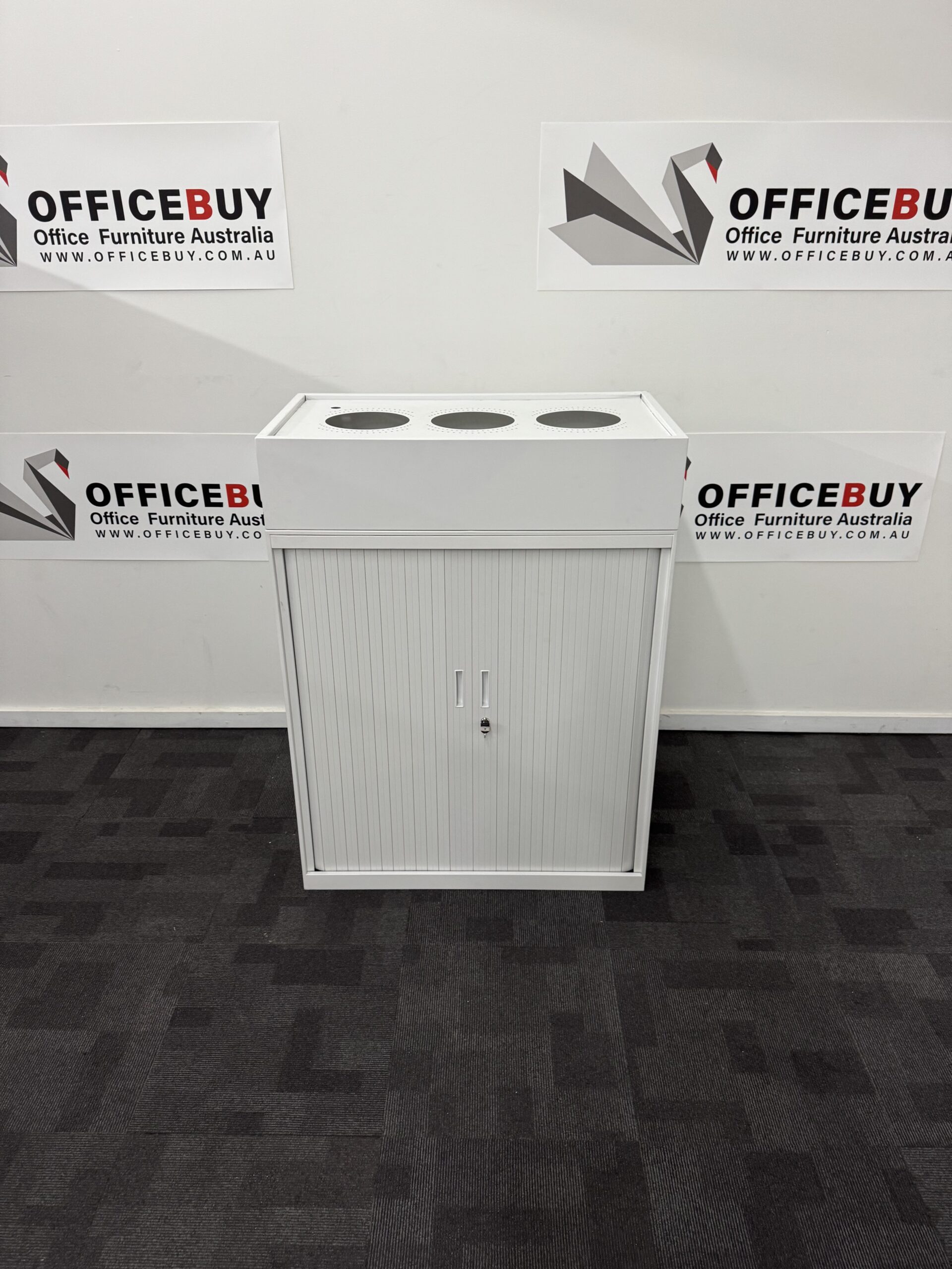 Second Hand Lockable Tambour with Planter BoxWhite900mm wide x 500mm deep 4 available