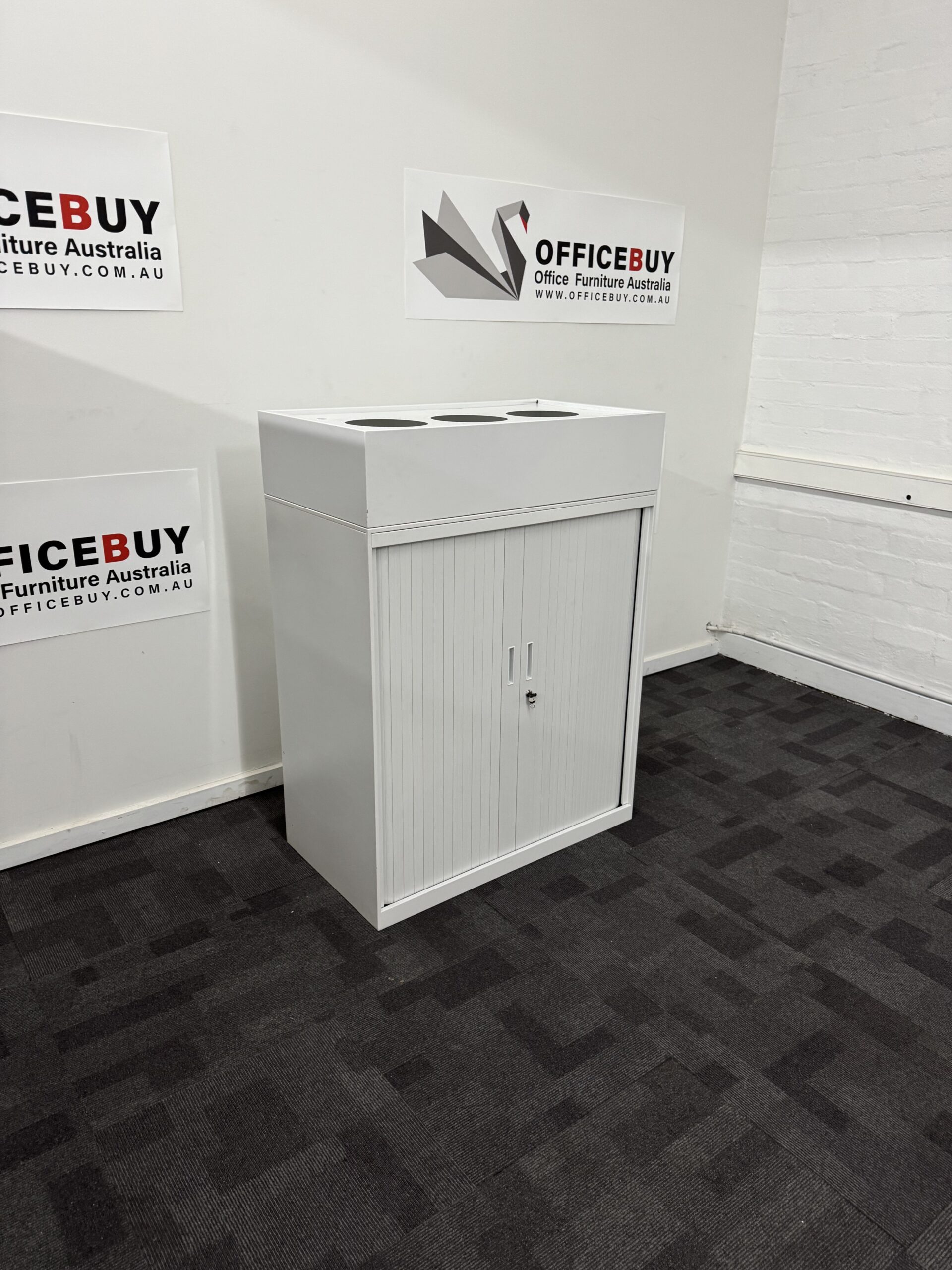 Second Hand Lockable Tambour with Planter BoxWhite900mm wide x 500mm deep 4 available