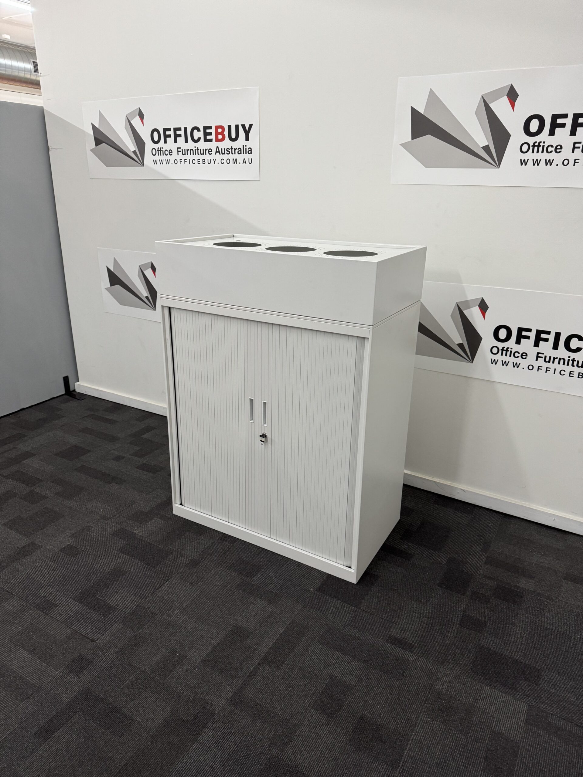 Second Hand Lockable Tambour with Planter BoxWhite900mm wide x 500mm deep 4 available