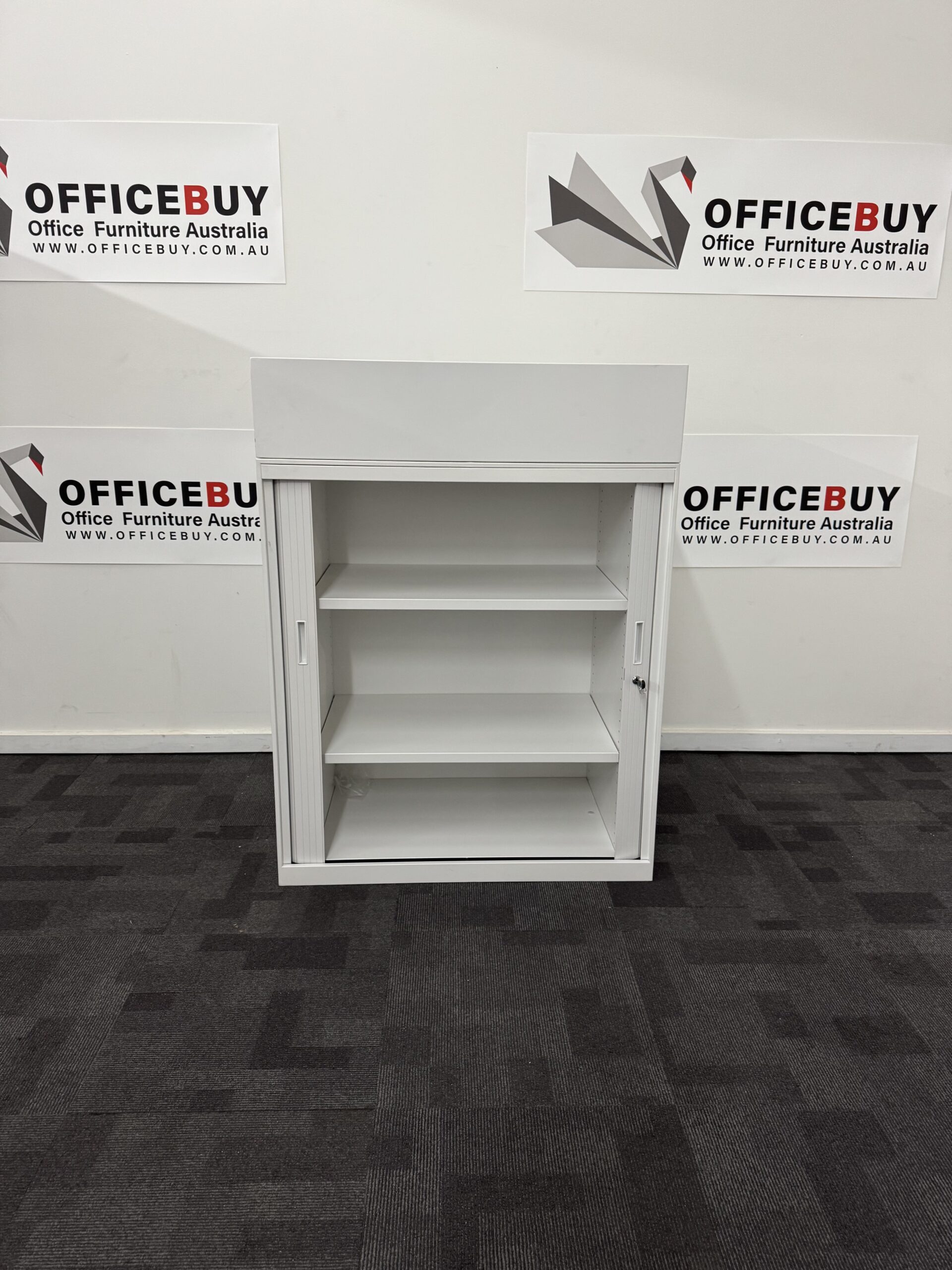 Second Hand Lockable Tambour with Planter BoxWhite900mm wide x 500mm deep 4 available